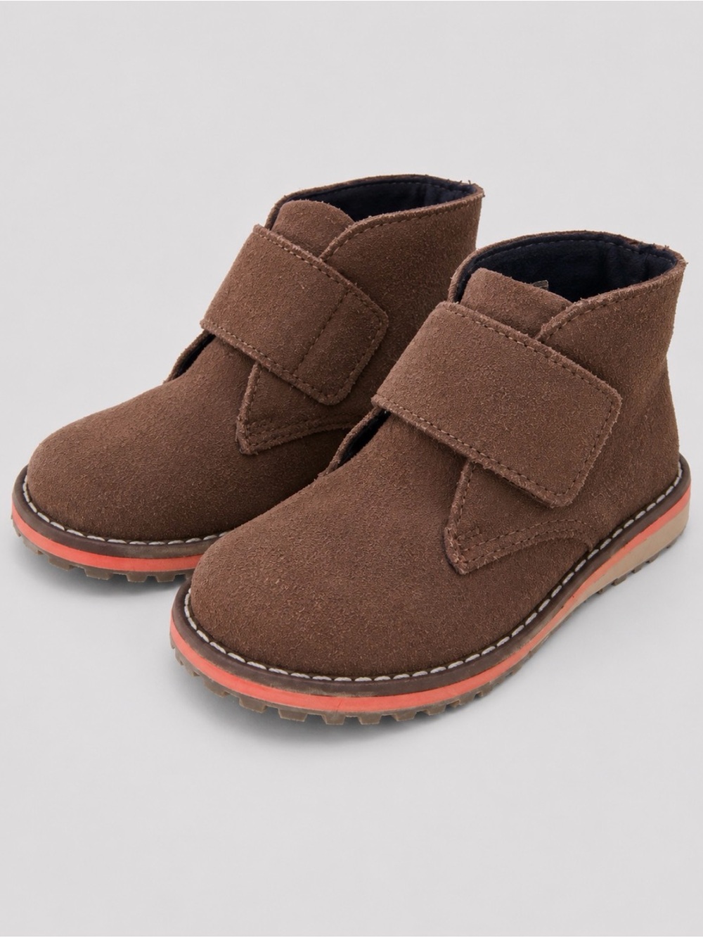 Umi Brown Suede Kids Ankle Boots with Hook-and-Loop Strap